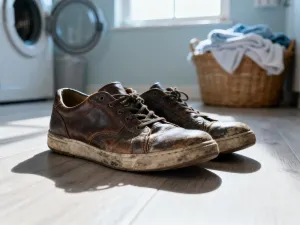 Czarne skórzane sneakersy męskie o matowym wykończeniu, wyeksponowane na minimalistycznym betonowym tle.