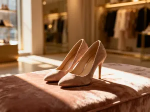 Eleganckie, ciemnobrązowe buty typu oksford zestawione z granatowymi spodniami garniturowymi.