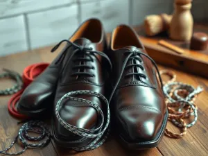 Skórzany but dziecięcy z miarką wewnątrz, pokazującą odpowiedni zapas miejsca na palce.