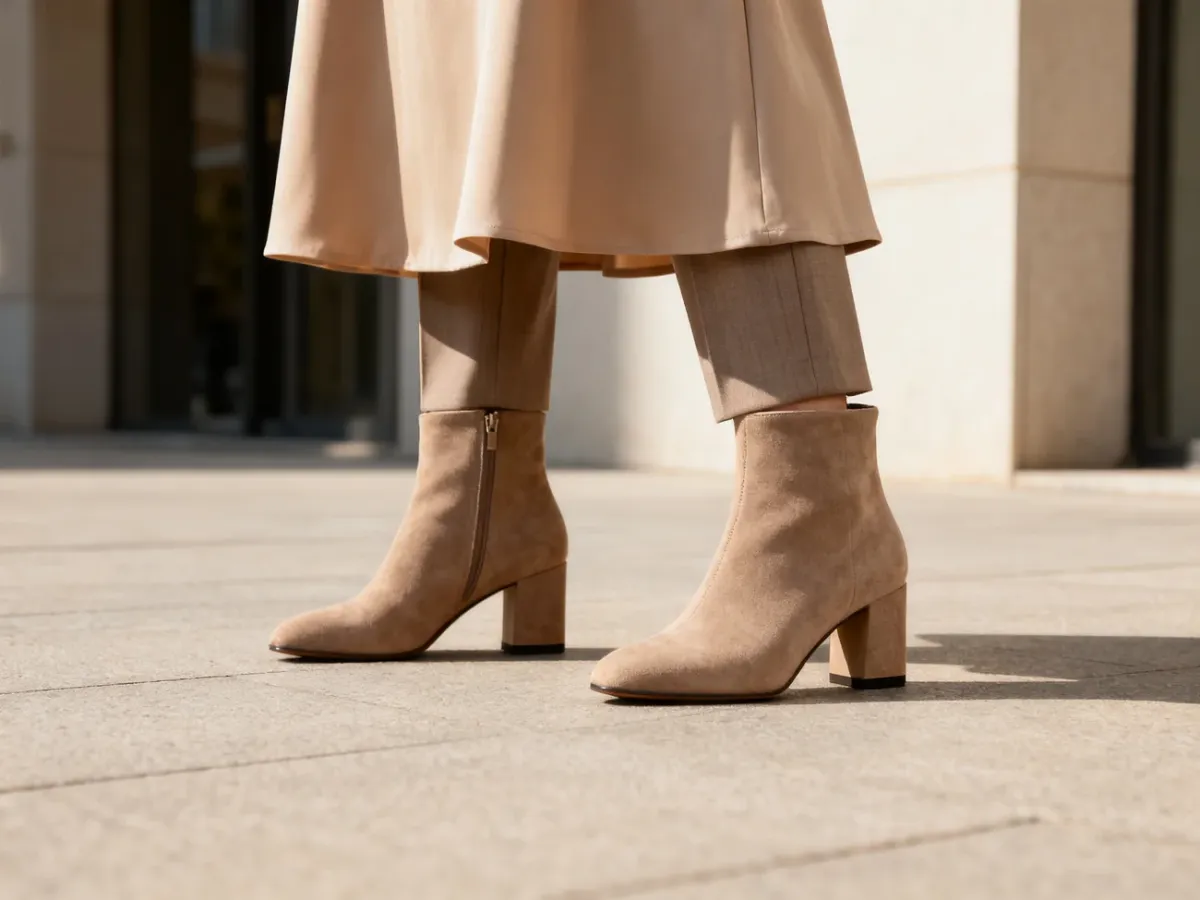 Eleganckie botki na średnim słupku w stylizacji smart casual
