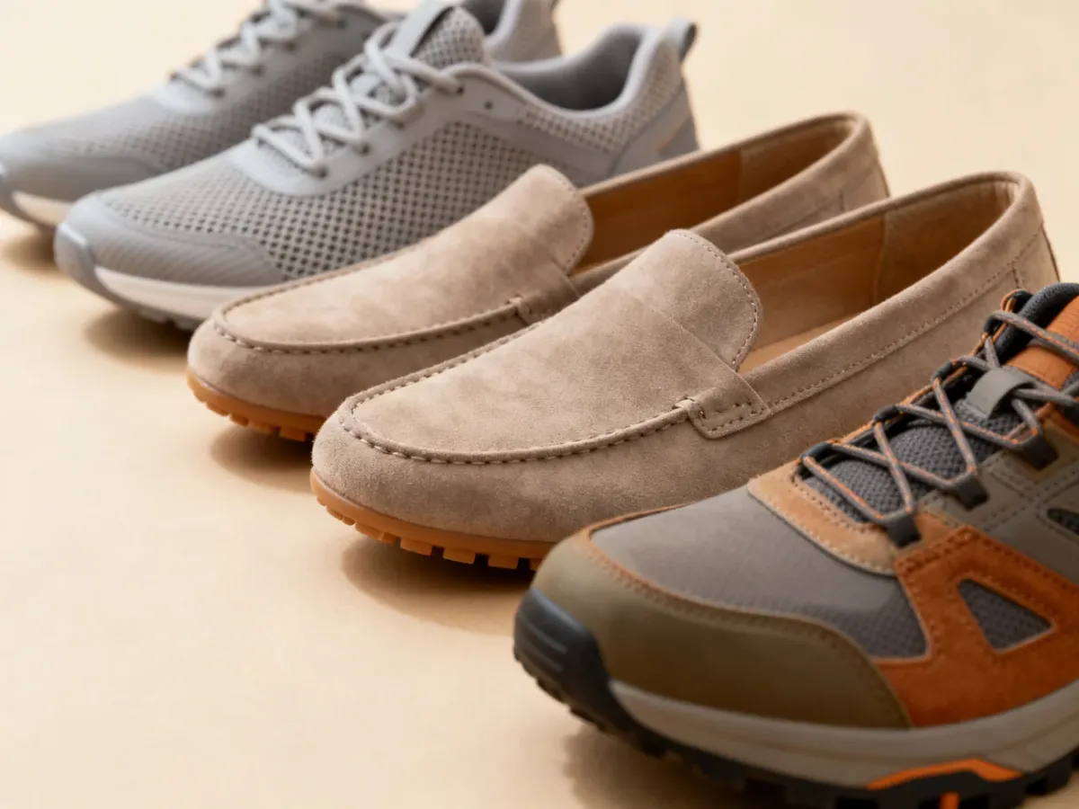 Różne rodzaje wygodnych butów na co dzień: sneakersy, loafersy i miejskie hybrydy outdoorowe