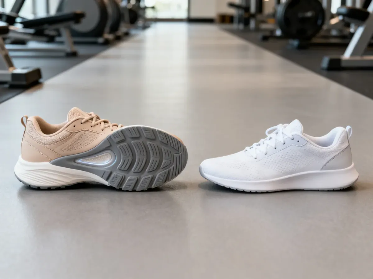 Dwie pary damskich butów fitness: jedne do dynamicznego cardio, drugie do treningu siłowego