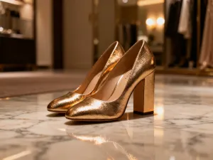 Eleganckie szpilki na miękkim dywanie w słonecznej garderobie, podkreślające estetykę i komfort obuwia.