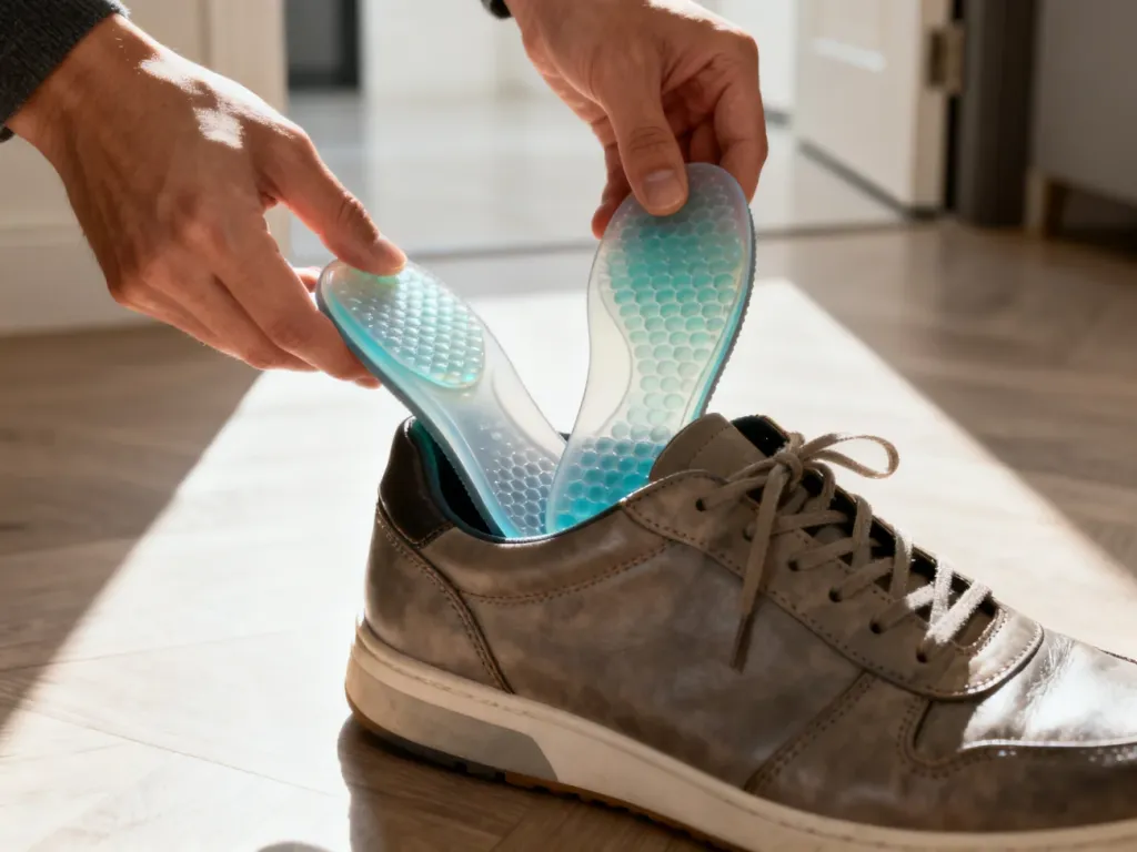 Żelowa półwkładka umieszczana wewnątrz skórzanego sneakersa, poprawiająca komfort noszenia obuwia.