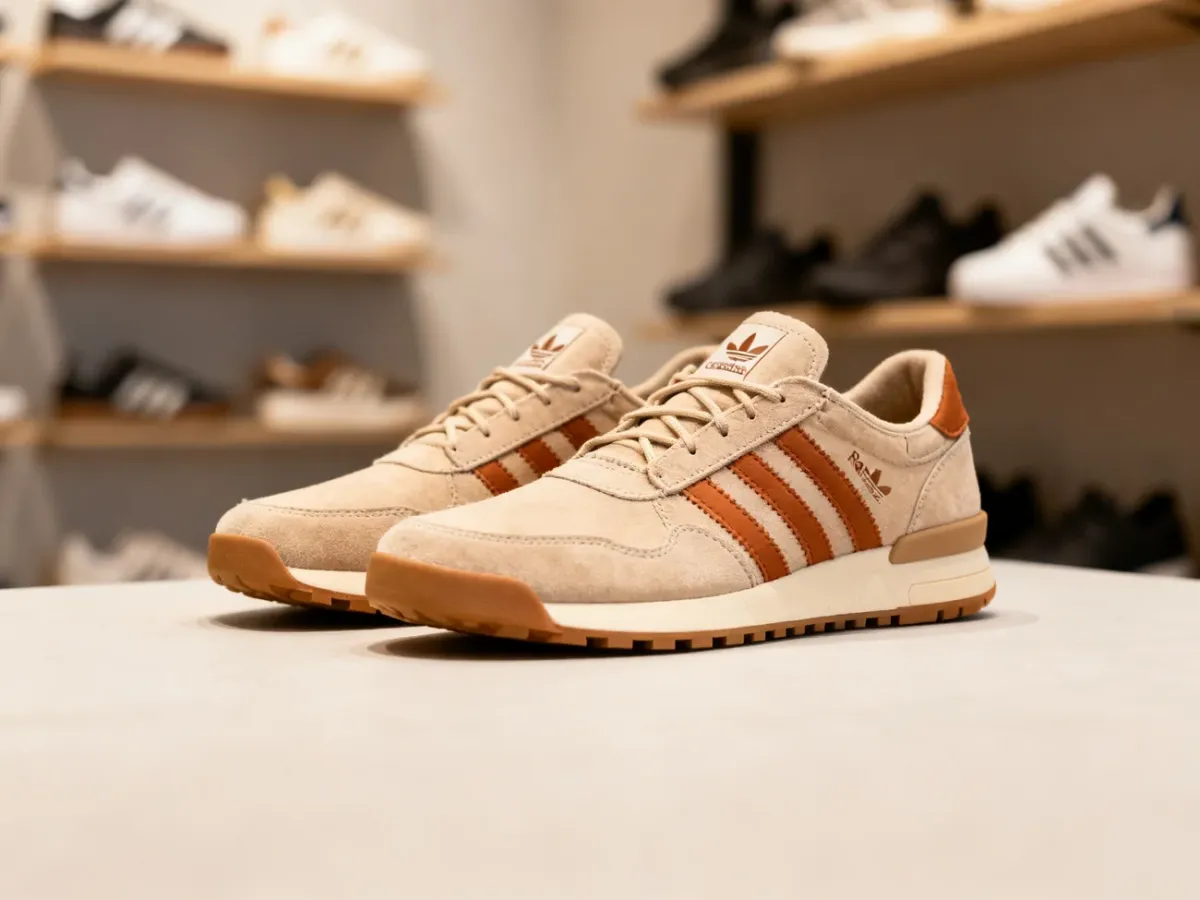 Beżowe sneakersy Adidas Radlander Moc wyeksponowane w butiku