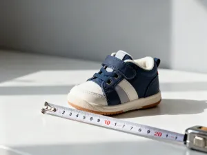 Nowoczesne wkładki żelowe z niebieskimi strefami amortyzacji leżące na drewnianym podłożu obok skórzanych sneakersów.